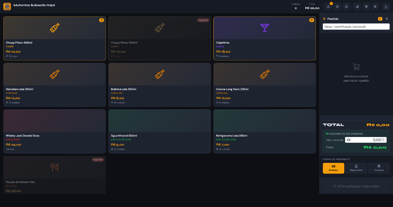 Dashboard PDV Bar